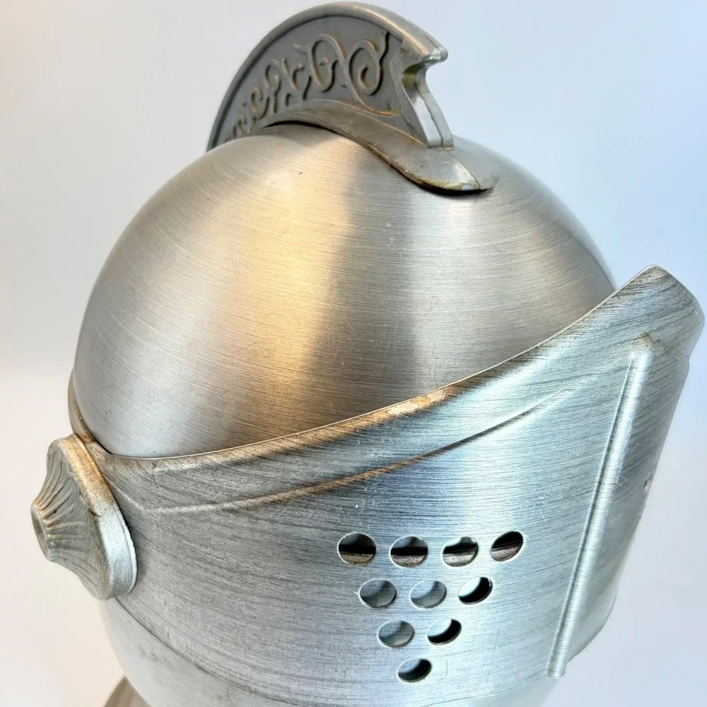 Vintage Knight Helmet Ice Bucket Aluminum Medieval Barware Silver Tone Insulated